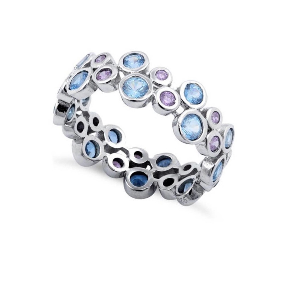 Sterling Silver Blue & Lavender Gemstone Eternity Band